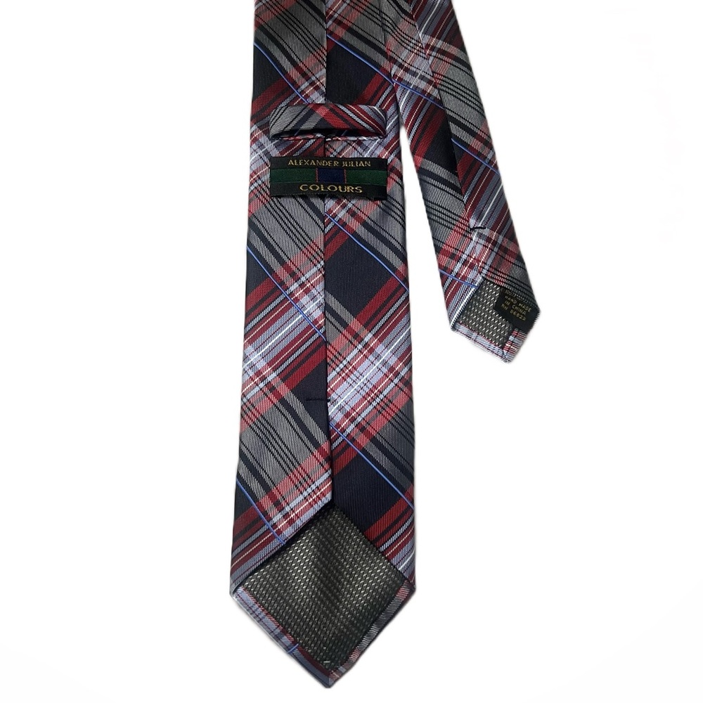Alexander Julian Handmade Tartan Plaid Designer Tie Black Red Necktie - Picture 3 of 8